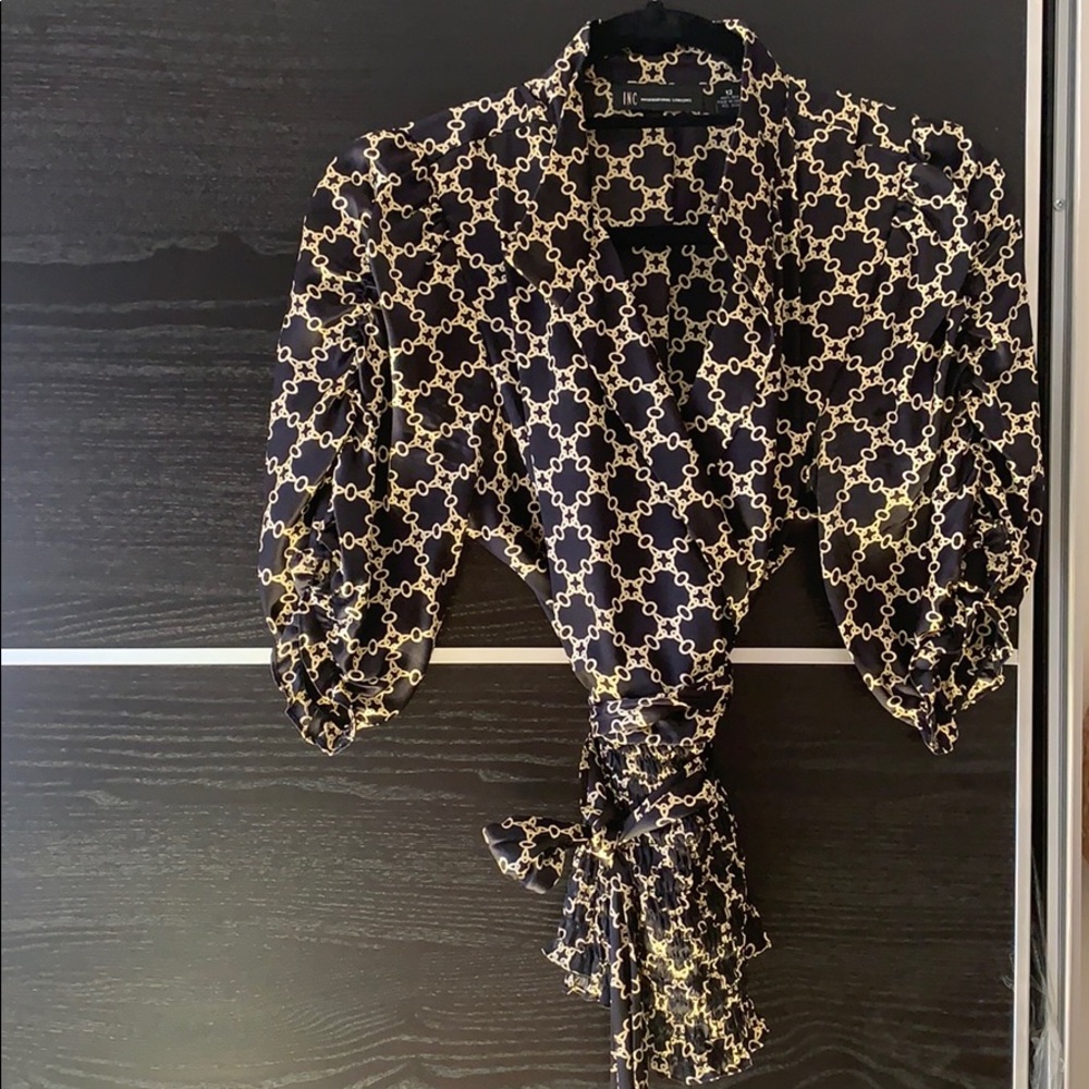 Silk Gold on Black Pattern Blouse Sz 12